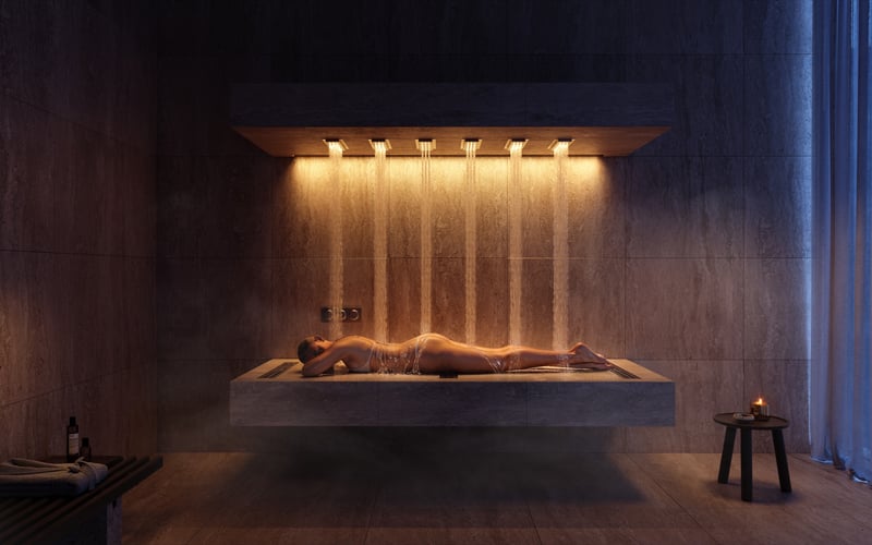 Horizontal shower experience with Italian marble