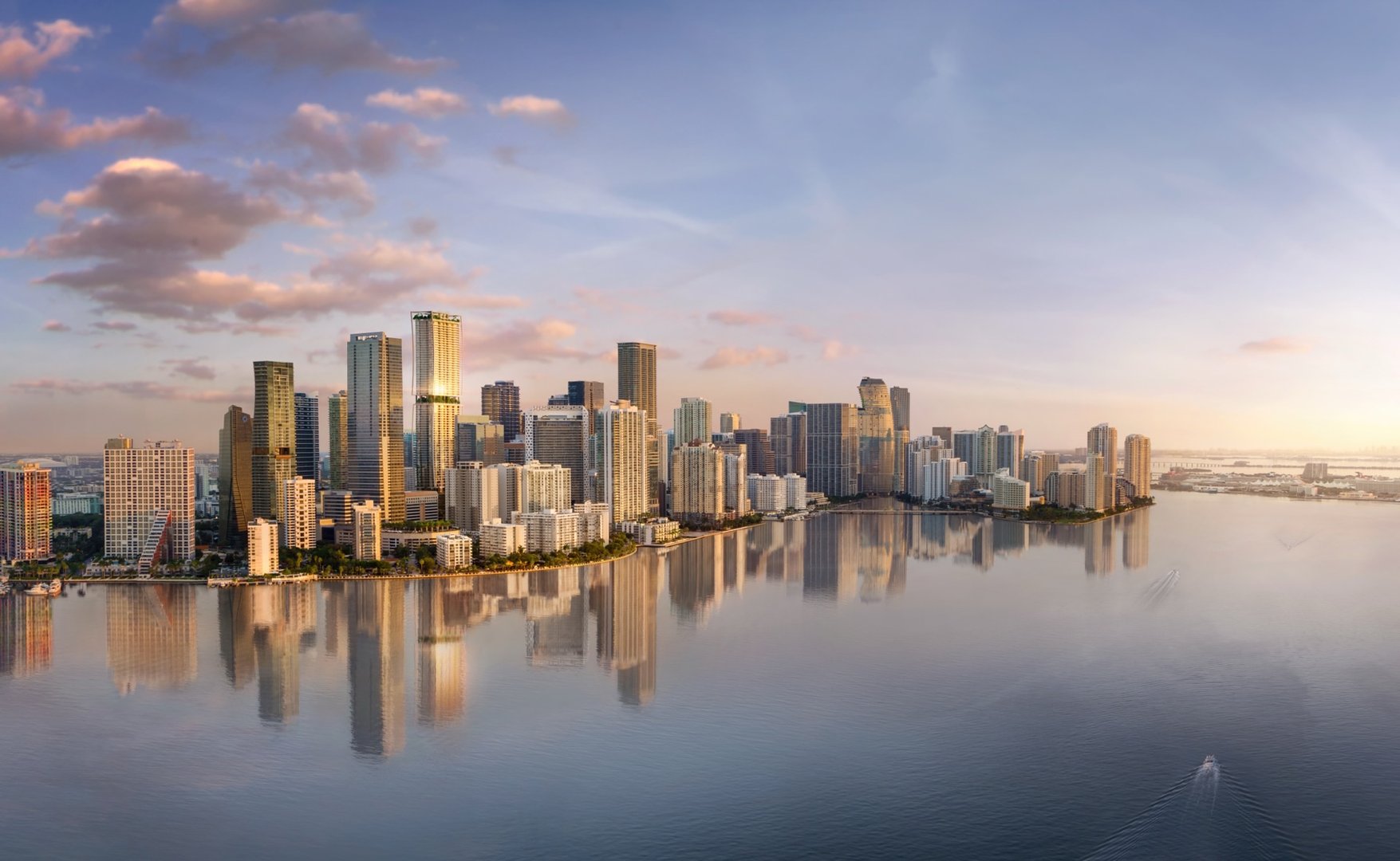 Miami skyline with luxury pre-construction developments in Brickell and Edgewater