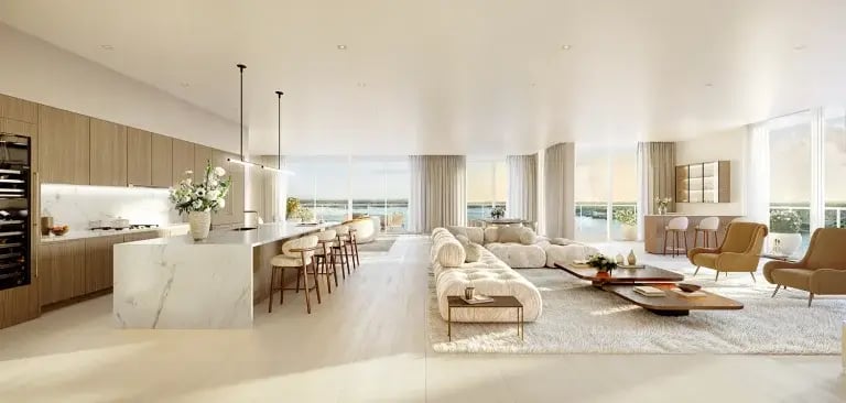 The Ritz-Carlton Residences, Palm Beach Gardens living room interior with waterfront views
