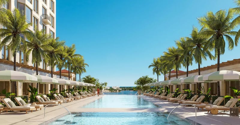 South Flagler House aerial view of waterfront site and twin towers
